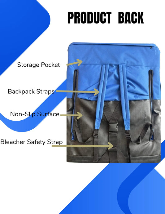 Smokey Hill High School massage and heated bleacher seat with backrest, padded cushion, and adjustable straps for comfortable seating.