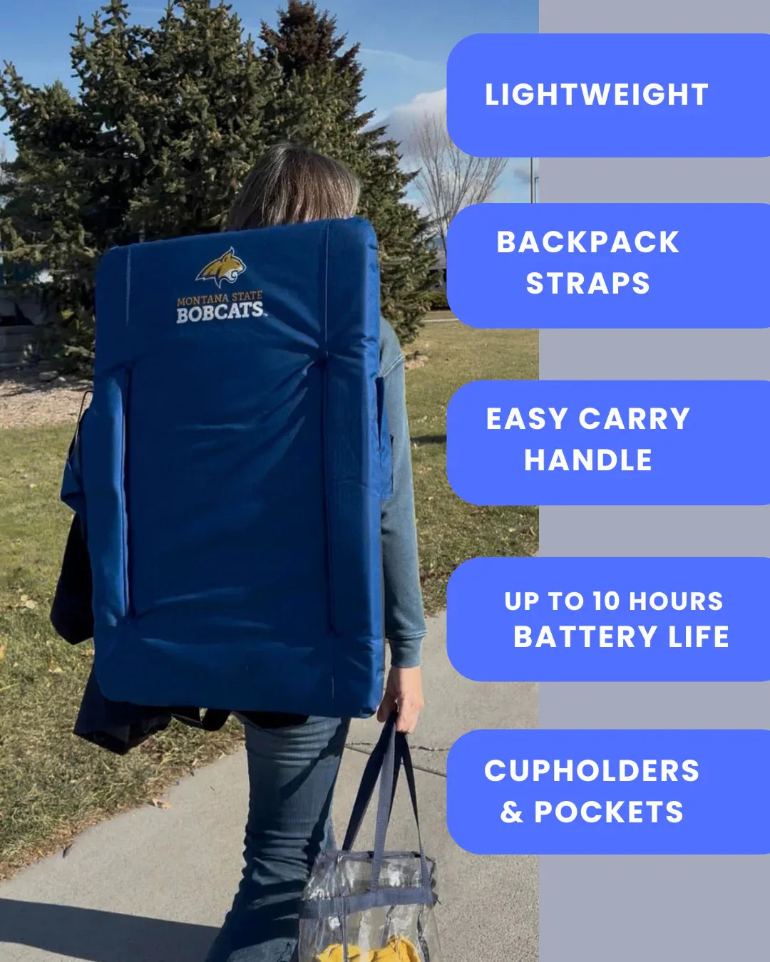 Iowa State University heated bleacher seat with backrest, cushioned sporting goods accessory for comfortable seating at games