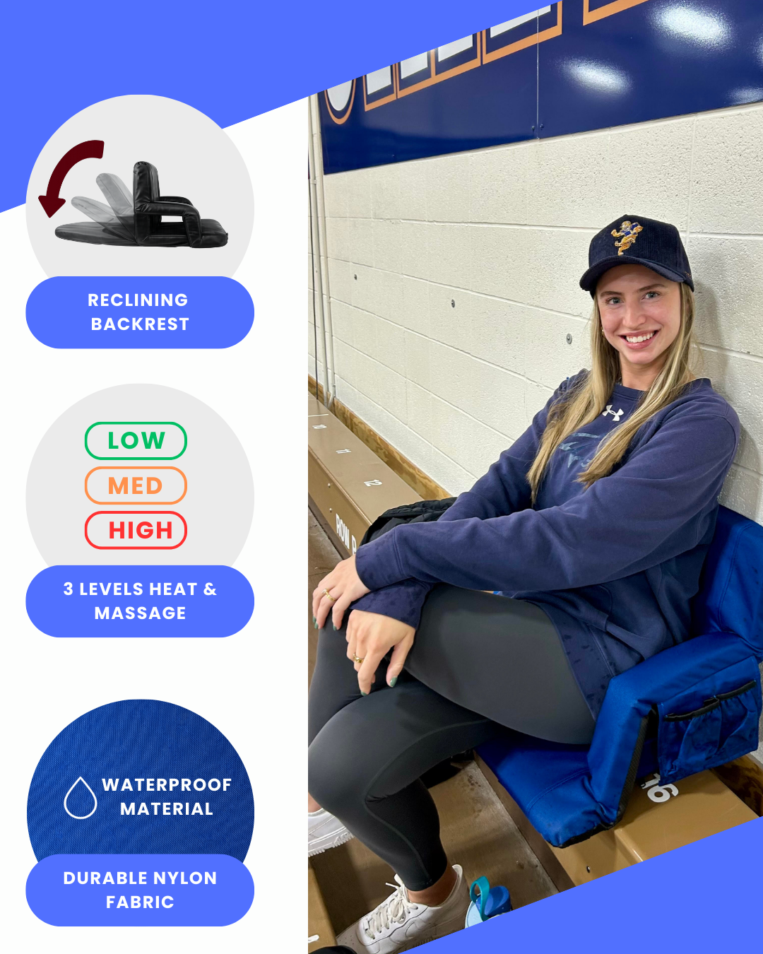 Marysville University Massage/Heated Bleacher Seat with Backrest